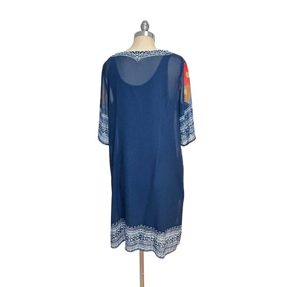 Soft Surroundings 2 PC Hibiscus Floral Blue Dress with Short Sleeves Medium - Picture 4 of 5